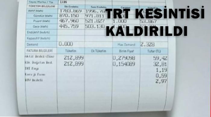 Elektrik faturalarında TRT payı kaldırıldı